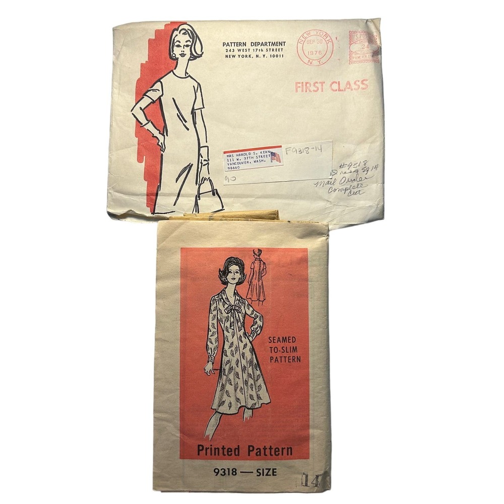 Mail Order Vintage 1970's Pattern #9318‎ Misses Dress Size 14